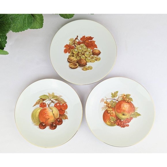 Set of 3 White Porcelain Collectible Plates | Autumn Harvest Fall Apples Grapes - Picture 9 of 10